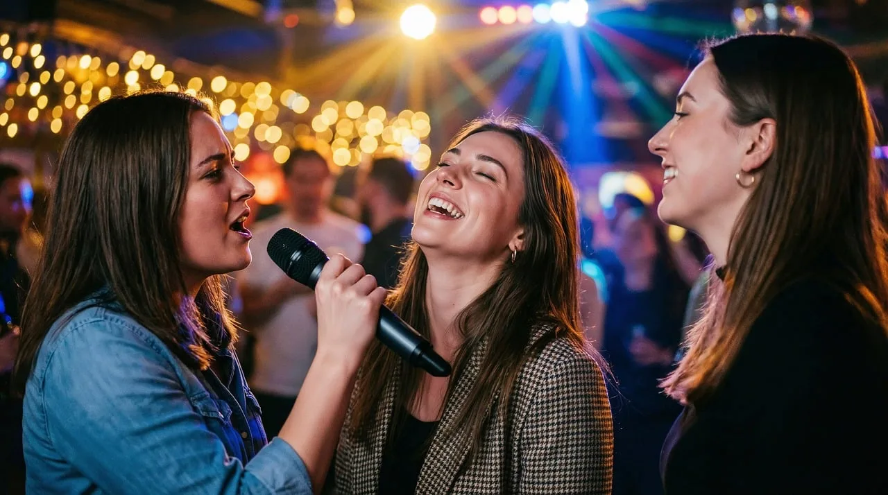 חברות שרות עם מיקרופונים בערב קריוקי ביפן